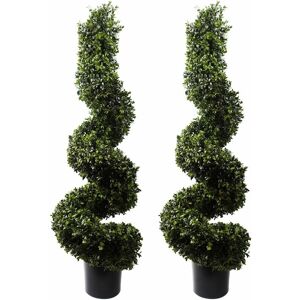 Leaf 120cm Pair of Spiral Boxwood Artificial Tree UV Resistant Outdoor