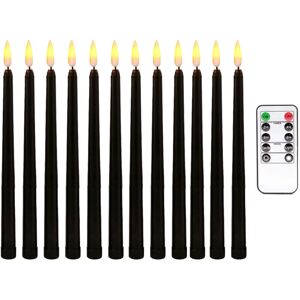 TLILY 12Pcs Black Body Remote Flameless Candlesticks, Battery Operated LED Taper Candles for Halloween,Wedding Decoration