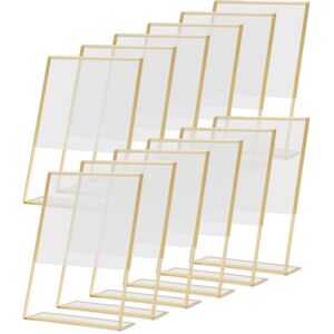 TLILY 12PCS Gold Frame Acrylic Sign Holder Wedding Table Number Slanted Menu Double Sided Stand, 4X6Inch Vertical
