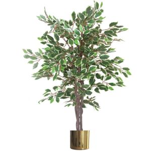Leaf 130cm LARGE Realistic White Edge Ficus Artificial Plant Tree Gold Metal Planter