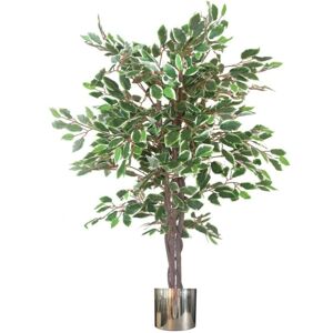 Leaf 130cm LARGE Realistic White Edge Ficus Artificial Plant Tree Silver Metal Planter