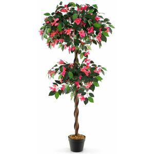 Costway - 150 cm Artificial Bougainvillea Tree Faux Flower Tree w/ 252 Flowers 630 Leaves