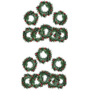TLILY 16 pcs Holly Berry Candle Ring Small Artificial Red Berries Pine Needles Wreath for Christmas Garland Ornaments Decor