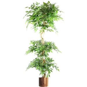Leaf - 180cm Artificial Twisted Trunk Fruticosa Ficus Tree Triple Ball Topiary 1984 Leaves Copper Metal Planter