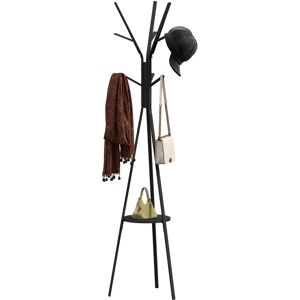 HOMCOM 180cm Free Standing Coat Rack Metal Shelf Holder Stand Display Clothes Hat Black