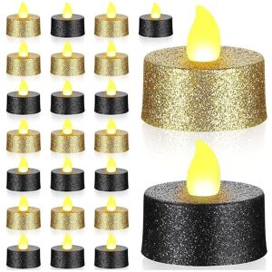 Linghhang - 24 Pieces Gold Glitter led Tealight Candles Black Flameless Candles Battery Operated Votive Tealight Candles with Warm Yellow Light for