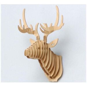 Linghhang - 29.6 x 21.2 x 38 cm Log Color 1 Piece 3D Wall Hanging Deer Head Sculpture Wall Decor Entrance Hallway Wooden Elk Head Decoration Animal