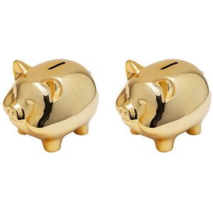 Tlily - 2X Ceramic Piggy Bank Gold Cute Pig Lucky Furnishings, Golden