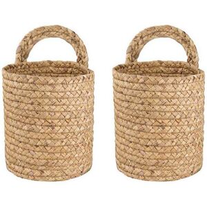 TLILY 2X Wall Hanging Rattan Basket Planter Indoor Outdoor Hanging Rope Flower Plant Pot Basket Decor, s