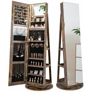 Costway - 360° Rotating Jewelry Armoire Mirrored Jewelry Cabinet w/ Display Shelves & led