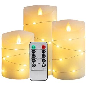 TLILY 3PCS Flameless Candle Remote Control Battery Powered with String Lights Flashing Flames Halloween Decoration