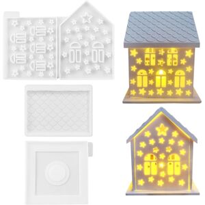 TLILY 4pcs/Set 3D House Silicone Molds for Resin Concrete Star Candle Holder Mold Shaped Decoration Ornaments