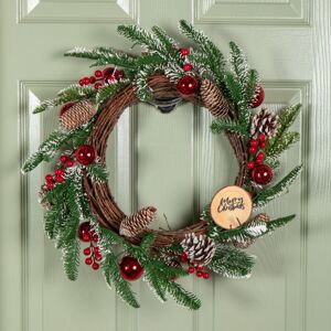 SAMUEL ALEXANDER 50cm Christmas Pinecone Wreath with Red Berries and Baubles