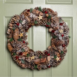 Samuel Alexander - 50cm Frosted Hanging Christmas Wreath with Red Jingle Bells & Wooden Stars