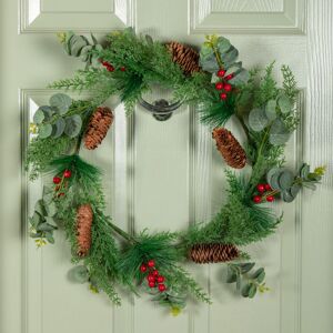 SAMUEL ALEXANDER 50cm Hanging Christmas Eucalyptus Wreath with Red Berries and Pinecones