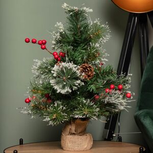 Samuel Alexander - 50cm Mini Christmas Tree in Burlap Base with Frosted Tips & Red Berries