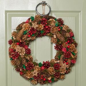 Samuel Alexander - 50cm Red Hanging Christmas Wreath with Red Berries and Pinecones