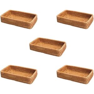 TLILY 5X Handwoven Storage Basket Rattan Tray Wicker Baskets Bread Fruit Food Lunch Display Decoration -C