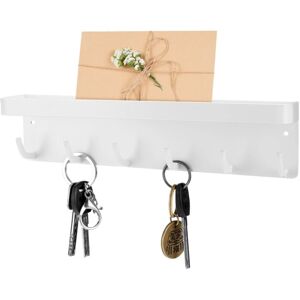 ZVD - 6-Hook Wall Mounted Key Holder, Adhesive Mail Organizer with Key Hooks, Decorative Wall Shelf for Entryway, Hallway, Home (White)