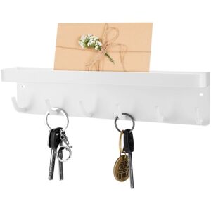 ZVD - 6-Hook Wall Mounted Key Holder, Adhesive Mail Organizer with Key Hooks, Decorative Wall Shelf for Entryway, Hallway, Home (White)