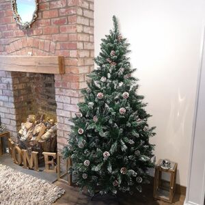 Samuel Alexander - 6ft (180cm) Rocky Mountain Pine Green Artificial Christmas Tree Snow Tip and Pine Cones