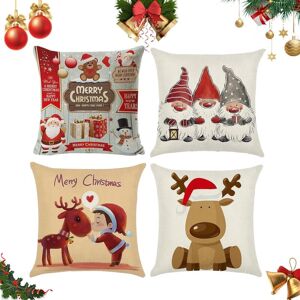 AlwaysH 4 Pack Christmas Cushion Covers - Linen Home Decor 45x45cm