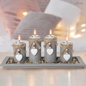 Linghhang - Candle Holder Set of 4 Pieces Gray Wooden Pallet, Candlestick Tealight Holder Decoration Centerpiece Birthday Home Christmas Candle,