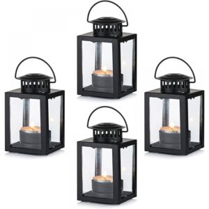 CYSLMUK Candle Lanterns Garden Lanterns, 4 Pieces Hanging Small Tea Light Lanterns, Black Candle Holders for Indoor Outdoor Events