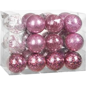Casaria Christmas Baubles 24-Piece Set Shatterproof Transparent Plastic Ornaments Customisable Ideal for Tree Decorations and Festive Home Décor 7cm Pink