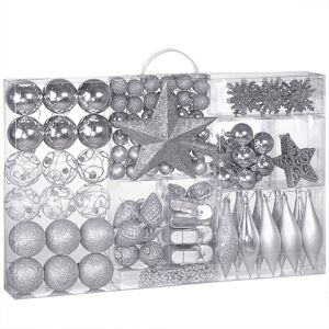 Deuba Casaria® 102 Pcs Christmas Tree Decorations Baubles, Santa Boots, Pine Cones, Chains & Stars Silver