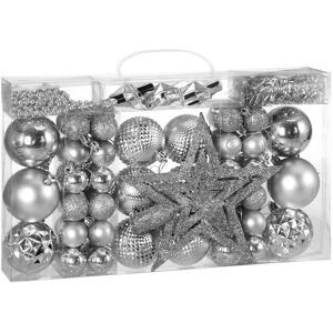 66pc Christmas Tree Baubles Set Xmas Balls Decorations Ornaments Colours Silver - Deuba