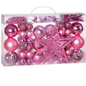 66pc Christmas Tree Baubles Set Xmas Balls Decorations Ornaments Colours Candy Pink - Deuba