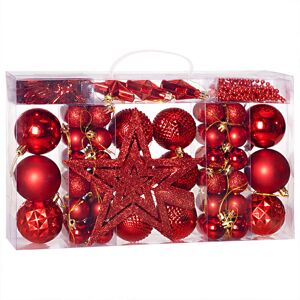 66pc Christmas Tree Baubles Set Xmas Balls Decorations Ornaments Colours Red - Deuba