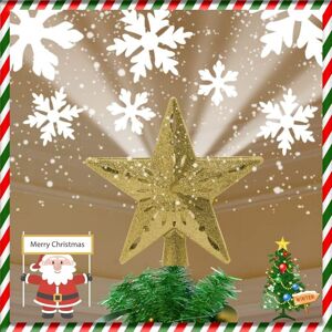 TINOR Christmas Tree Star, with Rotating LED Snowflake Projector, 3D Christmas Tree Star Night Light for Christmas Tree Topper Decoration, EU Plug (Gold)