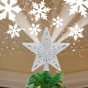 TINOR Christmas Tree Star, with Rotating led Snowflake Projector, 3D Christmas Tree Star Night Light for Christmas Tree Topper Decoration, eu Plug (Silver)