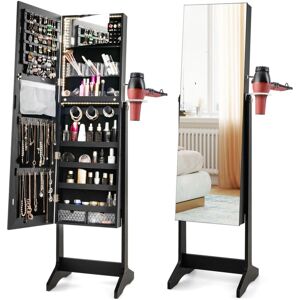 Costway - Freestanding Jewelry Mirror Cabinet Lockable Jewelry Armoire w/3-Color Led Light