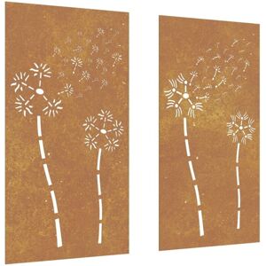 Garden Wall Decorations 2pcs 105x55cm Corten Steel Flower Design Vidaxl