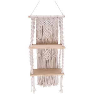 TLILY Handmade Tassel Macrame Wall Hanging Shelf Boho Cotton Rope Woven Tapestry Plant Hanger Floating Home Room Decor