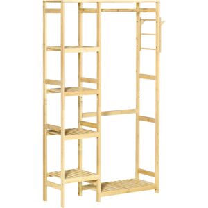 Homcom - Bamboo Coat Rack w/ Hooks Hanging Rail and Storage Shelf for Entryway