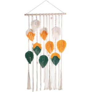 TLILY Macrame Wall Hanging Tapestry Feather Boho Wall Art Decor Chic Handmade Woven Leaf Tassels for Apartment Porch Decor