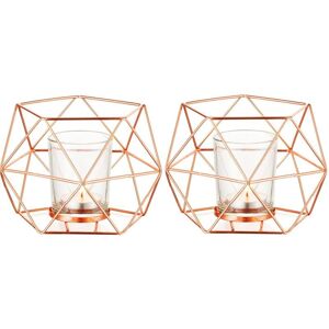 TLILY Metal Candle Holder Set of 2 Geometric Tea Lights Candle Holder Pillar Candle Lantern Modern Decoration for Home