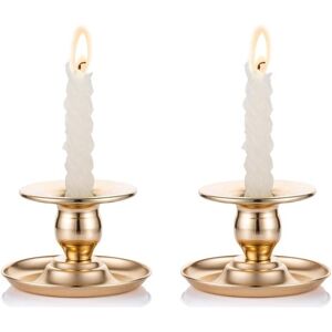 MEMKEY Pack of 2 gold-coloured brass metal candle holders, suitable for candles, candlesticks, tea lights and pillar candles - for windows and mantelpieces