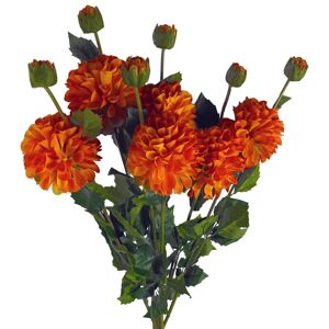Leaf - Pack of 6 x 75cm Artificial Dahlia PomPom Flower Stem Orange