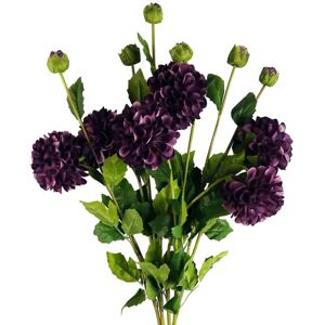 Leaf - Pack of 6 x 75cm Artificial Dahlia PomPom Flower Stem Purple