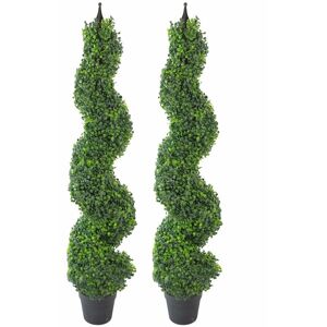 Leaf - Pair of 120cm (4ft) Tall Artificial Boxwood Tower Trees Topiary Spiral Metal Top