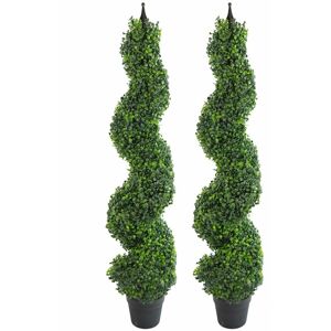 Leaf Pair of 120cm (4ft) Tall Artificial Boxwood Tower Trees Topiary Spiral Metal Top