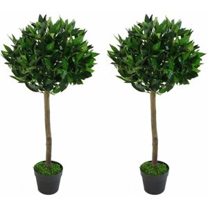 Leaf - Pair of 90cm (3ft) Plain Stem Artificial Topiary Bay Laurel Ball Trees