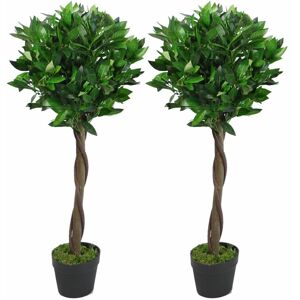 Leaf - Pair of 90cm (3ft) Twisted Stem Artificial Topiary Bay Laurel Ball Trees