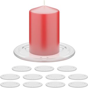 Relaxdays - Candleholders for Pillar Candles, Set of 12, ø 10 cm, Tray for Flameless Light, Dishes for Wedding Church