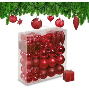 Relaxdays - Christmas Baubles, Set of 110, Glittery, Matt & Shiny Ornaments, Plastic Decorations, HxD: 9 x 8 cm, Red
